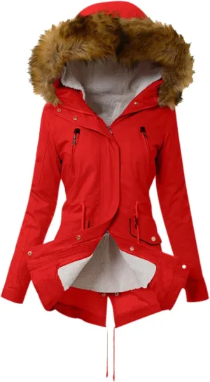 XUNRYAN Winter Coats for Women Warm Sherpa Fleece Jacket Weighted Parka Thick Ski Coat Slim Fit Mountain Windbreaker Outwear