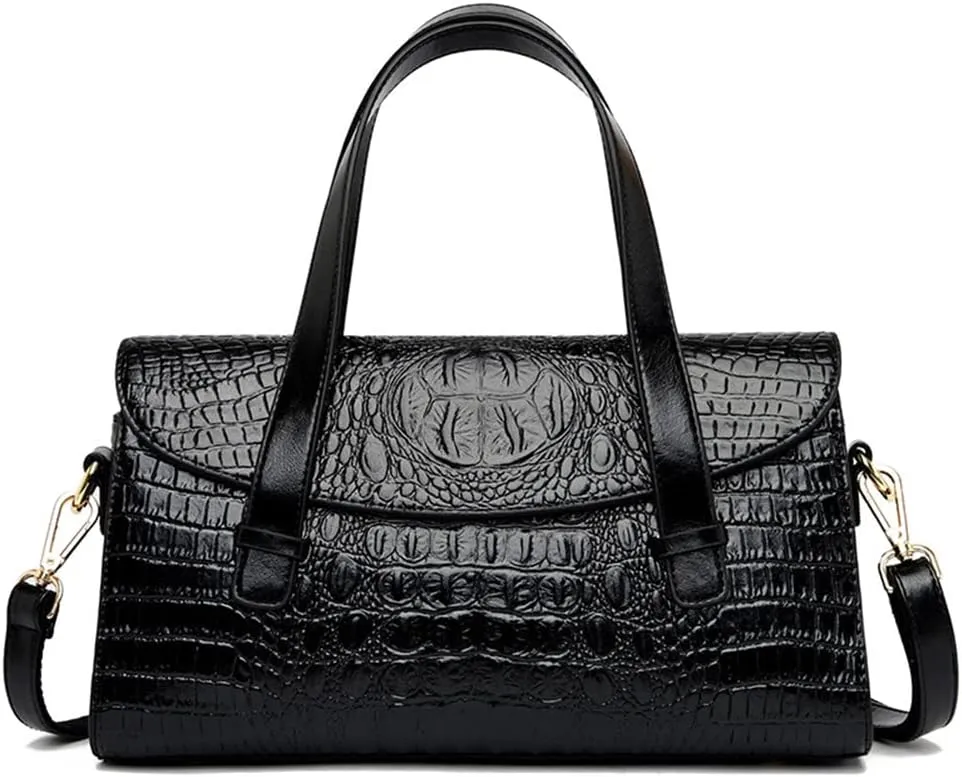 XXGJOALD-Women Handbag Crocodile Pattern Leather Top-Handle Purse Flap Shoulder Satchel