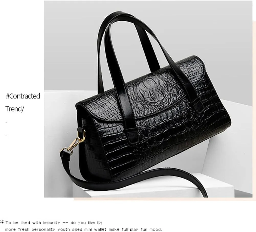 XXGJOALD-Women Handbag Crocodile Pattern Leather Top-Handle Purse Flap Shoulder Satchel