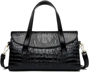 XXGJOALD-Women Handbag Crocodile Pattern Leather Top-Handle Purse Flap Shoulder Satchel
