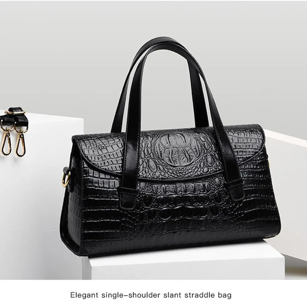 XXGJOALD-Women Handbag Crocodile Pattern Leather Top-Handle Purse Flap Shoulder Satchel