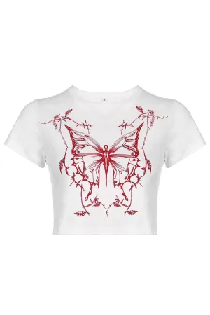 Y2k Butterfly Print Fitted Crop Top