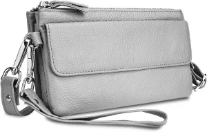 YALUXE Real Leather Wristlet Clutch Handbag Crossbody Bag Cellphone Purse RFID Blocking