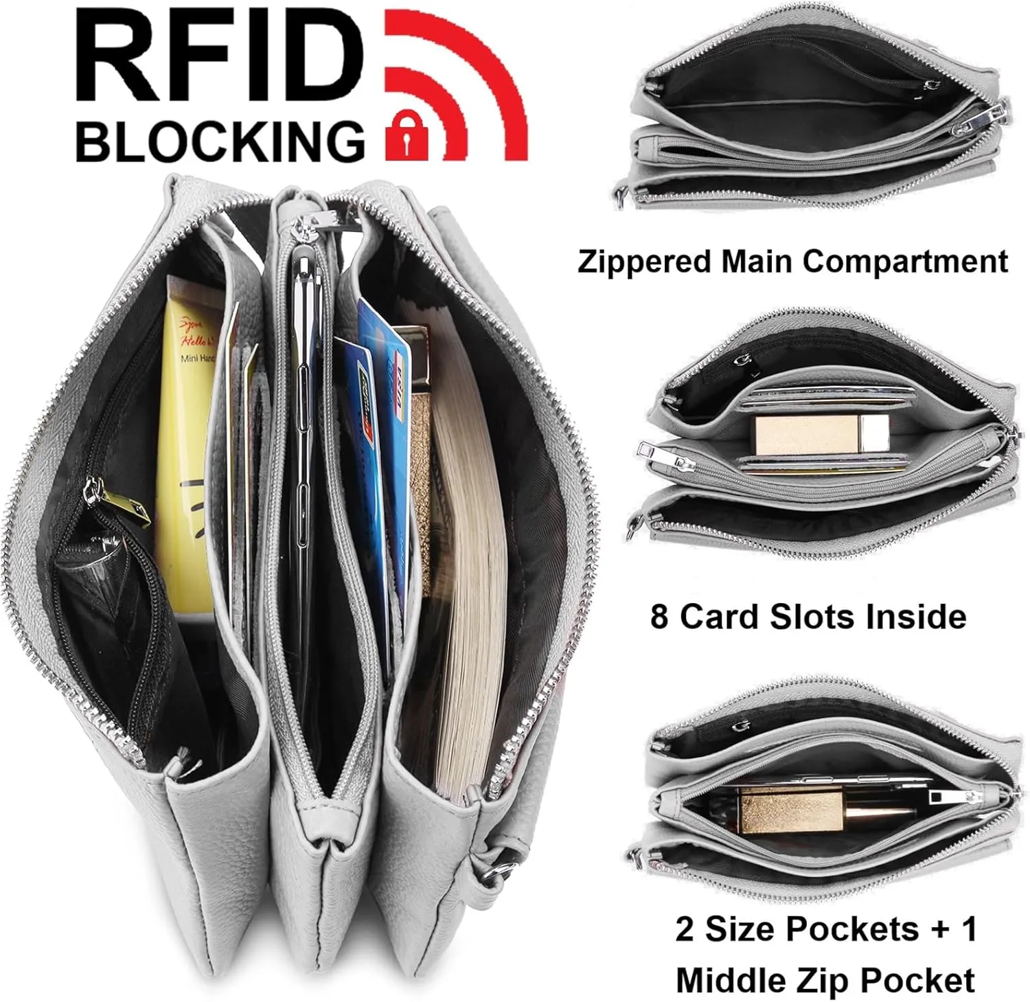 YALUXE Real Leather Wristlet Clutch Handbag Crossbody Bag Cellphone Purse RFID Blocking