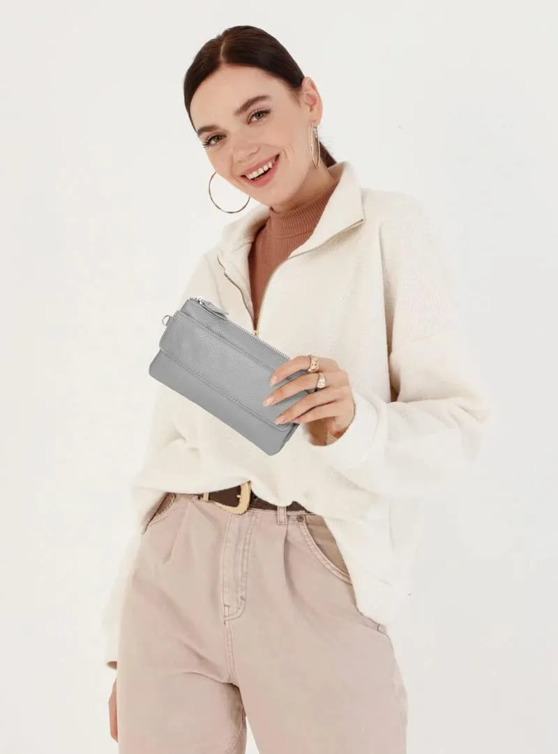 YALUXE Real Leather Wristlet Clutch Handbag Crossbody Bag Cellphone Purse RFID Blocking