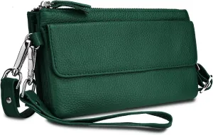 YALUXE Real Leather Wristlet Clutch Handbag Crossbody Bag Cellphone Purse RFID Blocking
