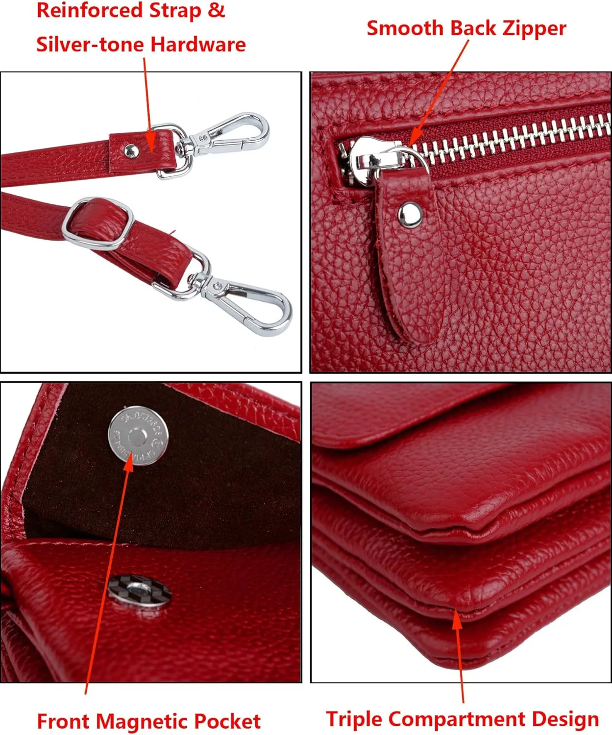 YALUXE Real Leather Wristlet Clutch Handbag Crossbody Bag Cellphone Purse RFID Blocking