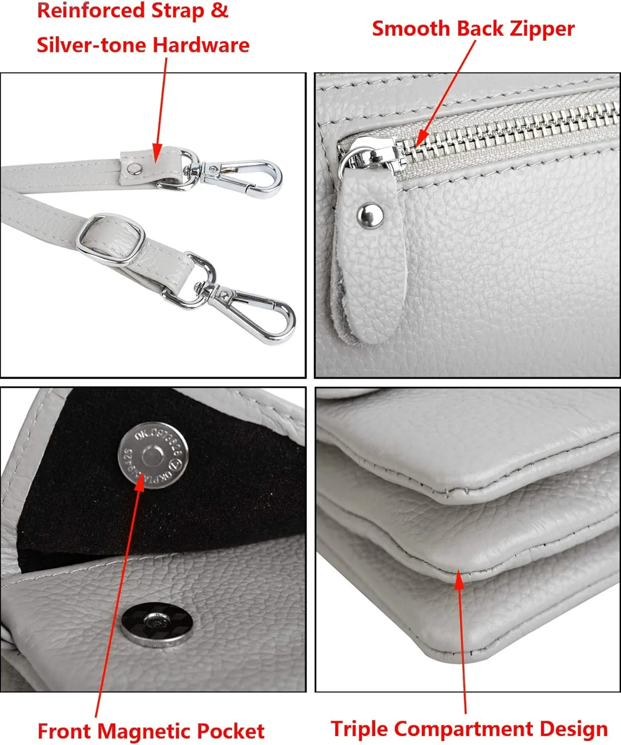 YALUXE Real Leather Wristlet Clutch Handbag Crossbody Bag Cellphone Purse RFID Blocking