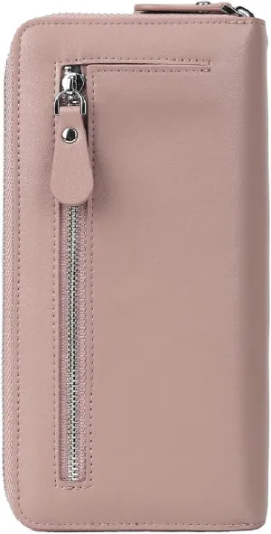 YALUXE Real Leather Zip Around Wallet RFID Blocking Wristlet Handbag Purse Clutch with Double Zipper Pockets