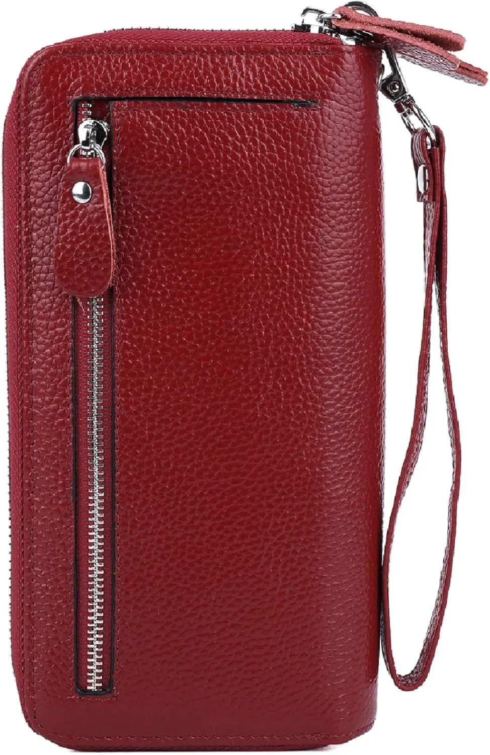 YALUXE Real Leather Zip Around Wallet RFID Blocking Wristlet Handbag Purse Clutch with Double Zipper Pockets