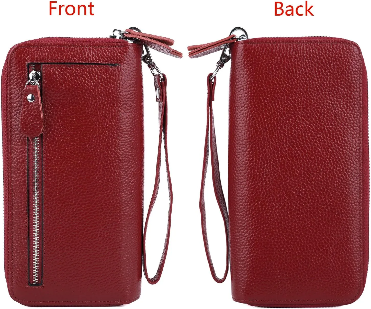 YALUXE Real Leather Zip Around Wallet RFID Blocking Wristlet Handbag Purse Clutch with Double Zipper Pockets
