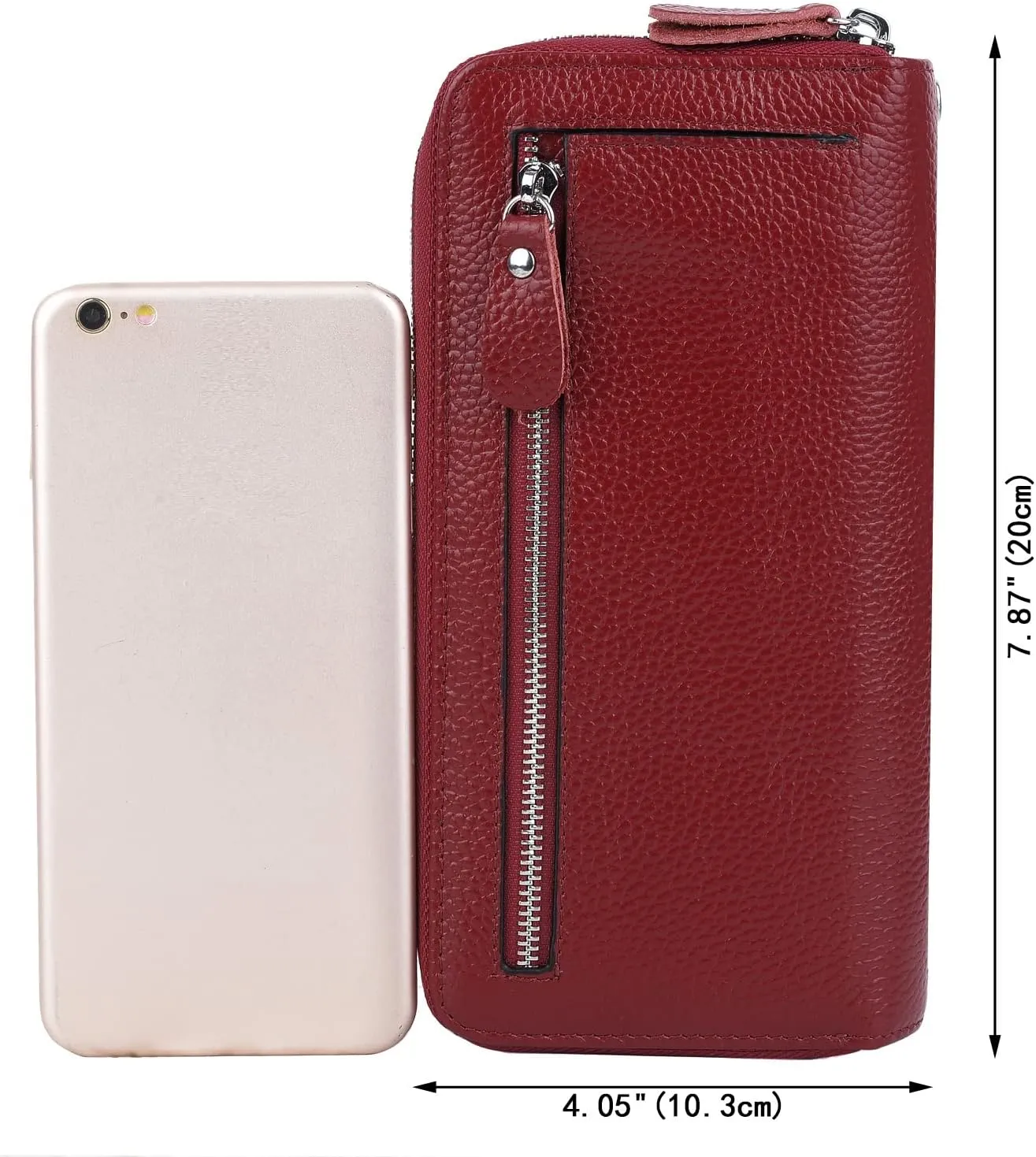 YALUXE Real Leather Zip Around Wallet RFID Blocking Wristlet Handbag Purse Clutch with Double Zipper Pockets