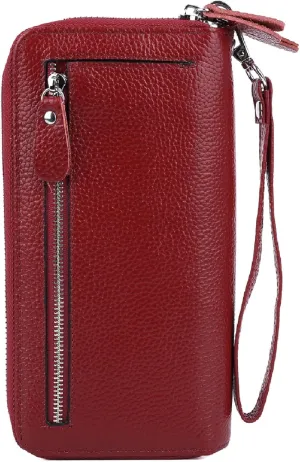 YALUXE Real Leather Zip Around Wallet RFID Blocking Wristlet Handbag Purse Clutch with Double Zipper Pockets