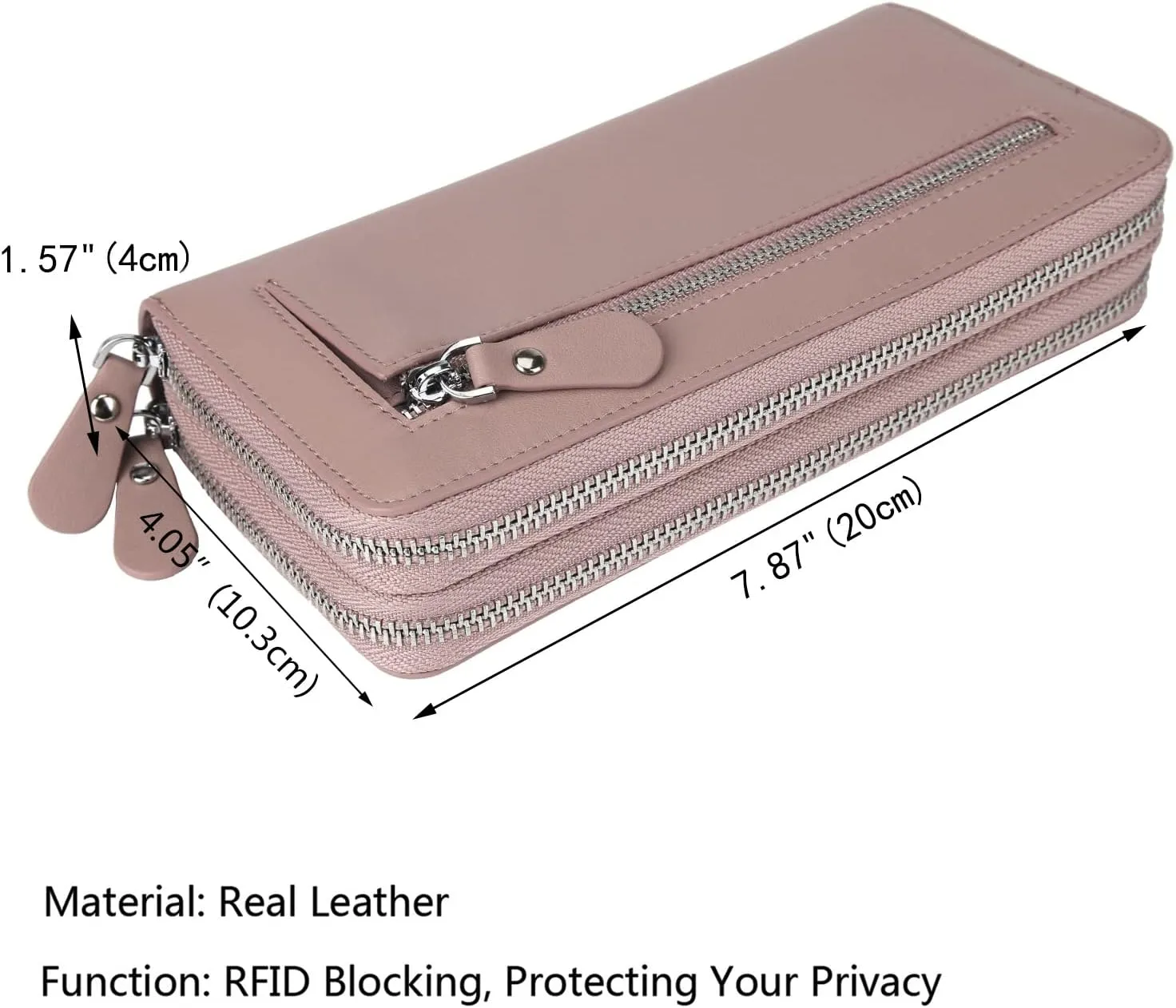 YALUXE Real Leather Zip Around Wallet RFID Blocking Wristlet Handbag Purse Clutch with Double Zipper Pockets