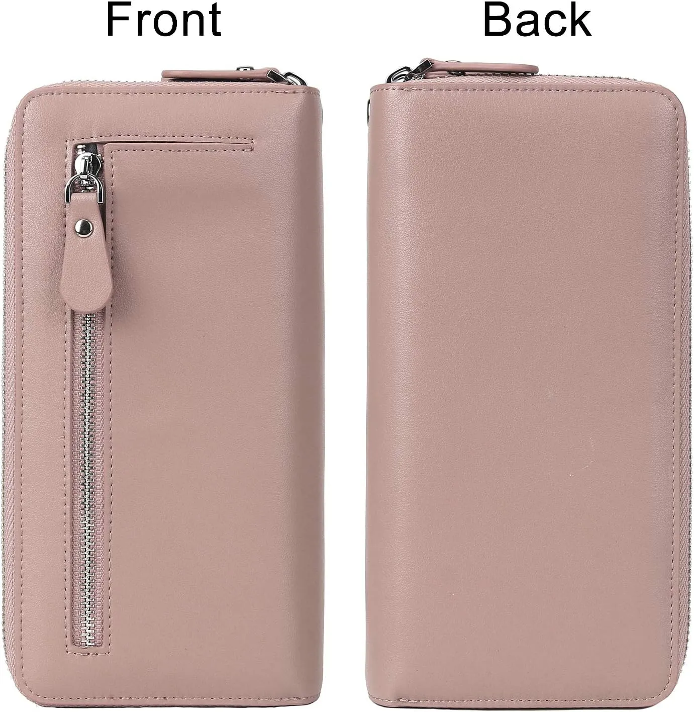 YALUXE Real Leather Zip Around Wallet RFID Blocking Wristlet Handbag Purse Clutch with Double Zipper Pockets