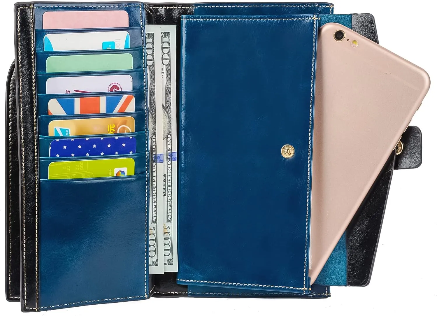 YALUXE Women's Genuine Leather Wallet RFID Blocking Multi Card Holder with Cell Phone Pocket Mothers Day Gifts