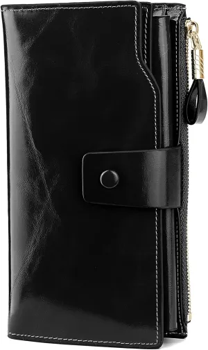 YALUXE Women's Genuine Leather Wallet RFID Blocking Multi Card Holder with Cell Phone Pocket Mothers Day Gifts