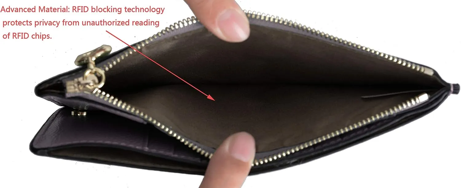 YALUXE Women's Genuine Leather Wallet RFID Blocking Multi Card Organizer with Cell Phone Pocket Zipper Closure