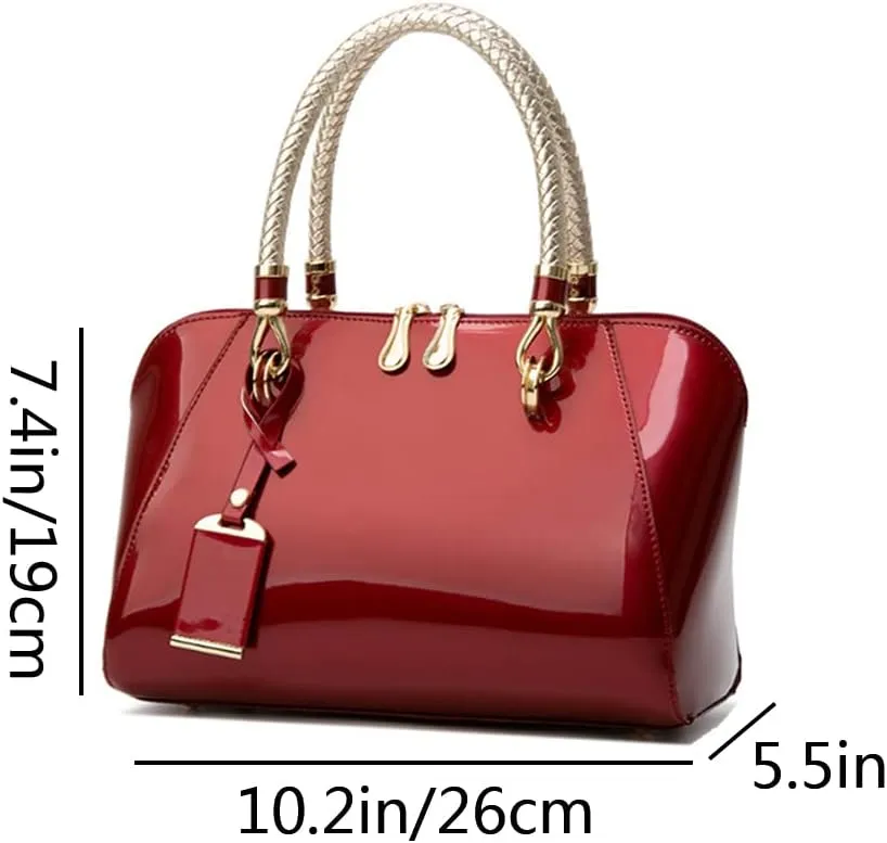 YAQUNICER Top-handle Handbags Purse Satchel for Women Patent PU Shoulder Crossbody Bag Medium Tote
