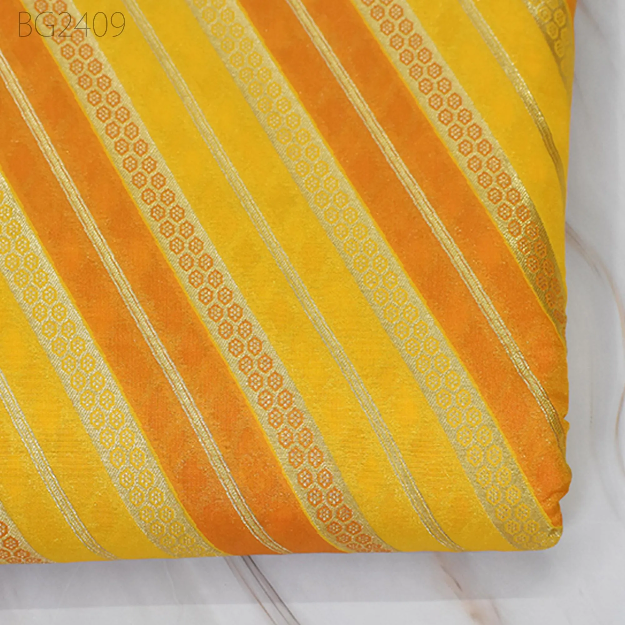 Yellow Indian Brocade By The Yard Diagonal Stripes Banarasi Benarse Wedding Dresses lehenga Sewing Costumes DIY Crafting Drapery Jackets