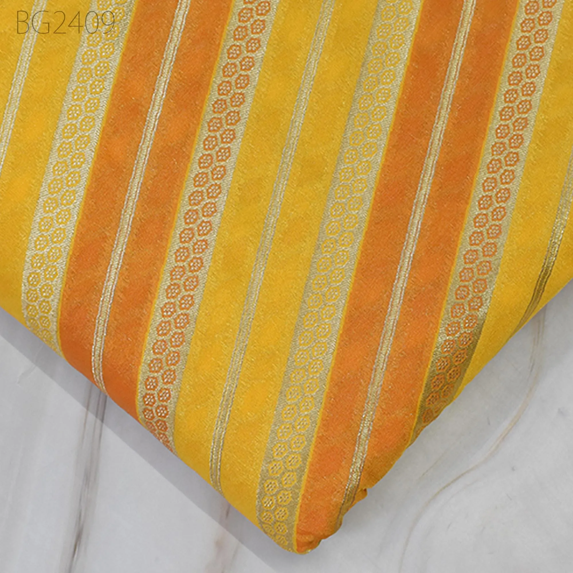 Yellow Indian Brocade By The Yard Diagonal Stripes Banarasi Benarse Wedding Dresses lehenga Sewing Costumes DIY Crafting Drapery Jackets
