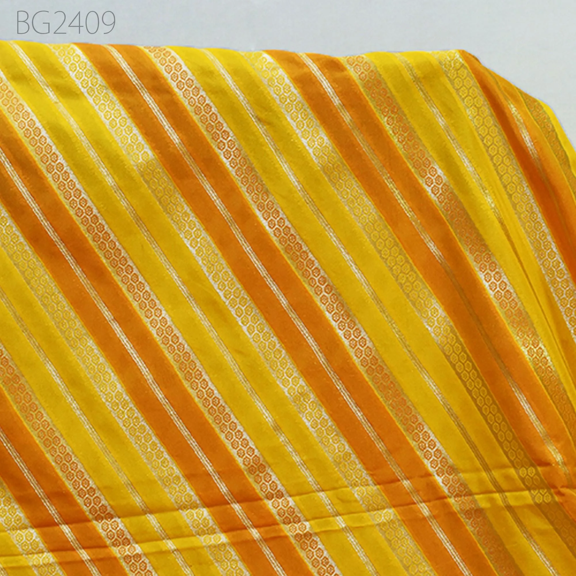 Yellow Indian Brocade By The Yard Diagonal Stripes Banarasi Benarse Wedding Dresses lehenga Sewing Costumes DIY Crafting Drapery Jackets