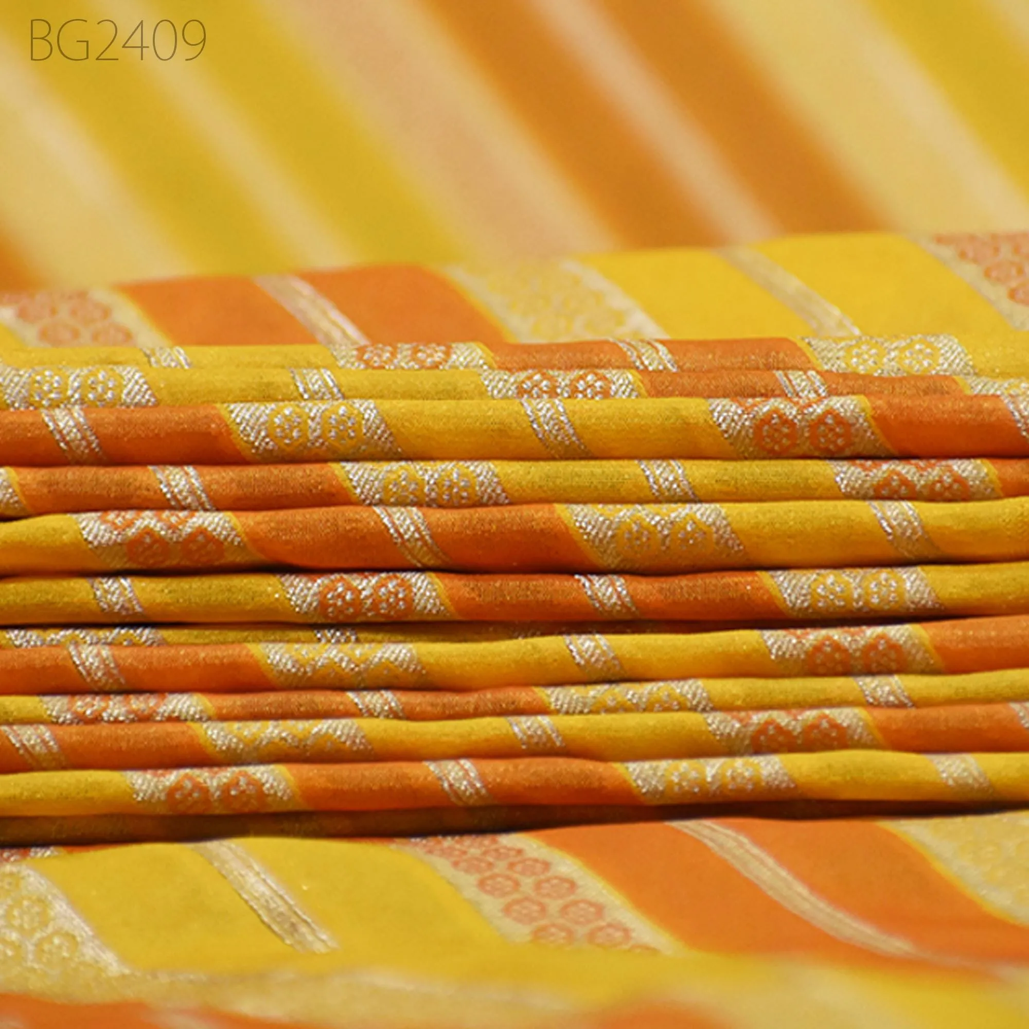 Yellow Indian Brocade By The Yard Diagonal Stripes Banarasi Benarse Wedding Dresses lehenga Sewing Costumes DIY Crafting Drapery Jackets