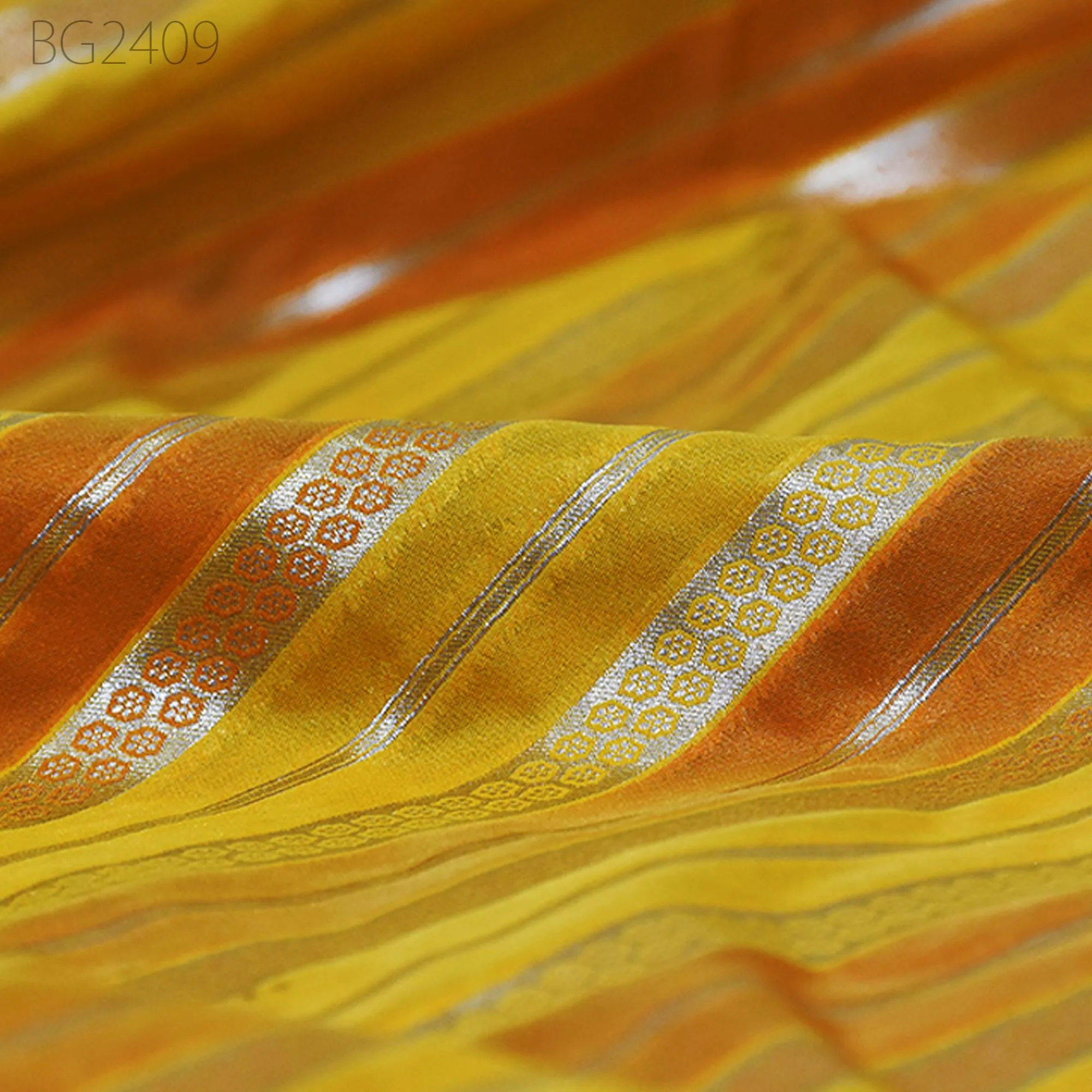 Yellow Indian Brocade By The Yard Diagonal Stripes Banarasi Benarse Wedding Dresses lehenga Sewing Costumes DIY Crafting Drapery Jackets