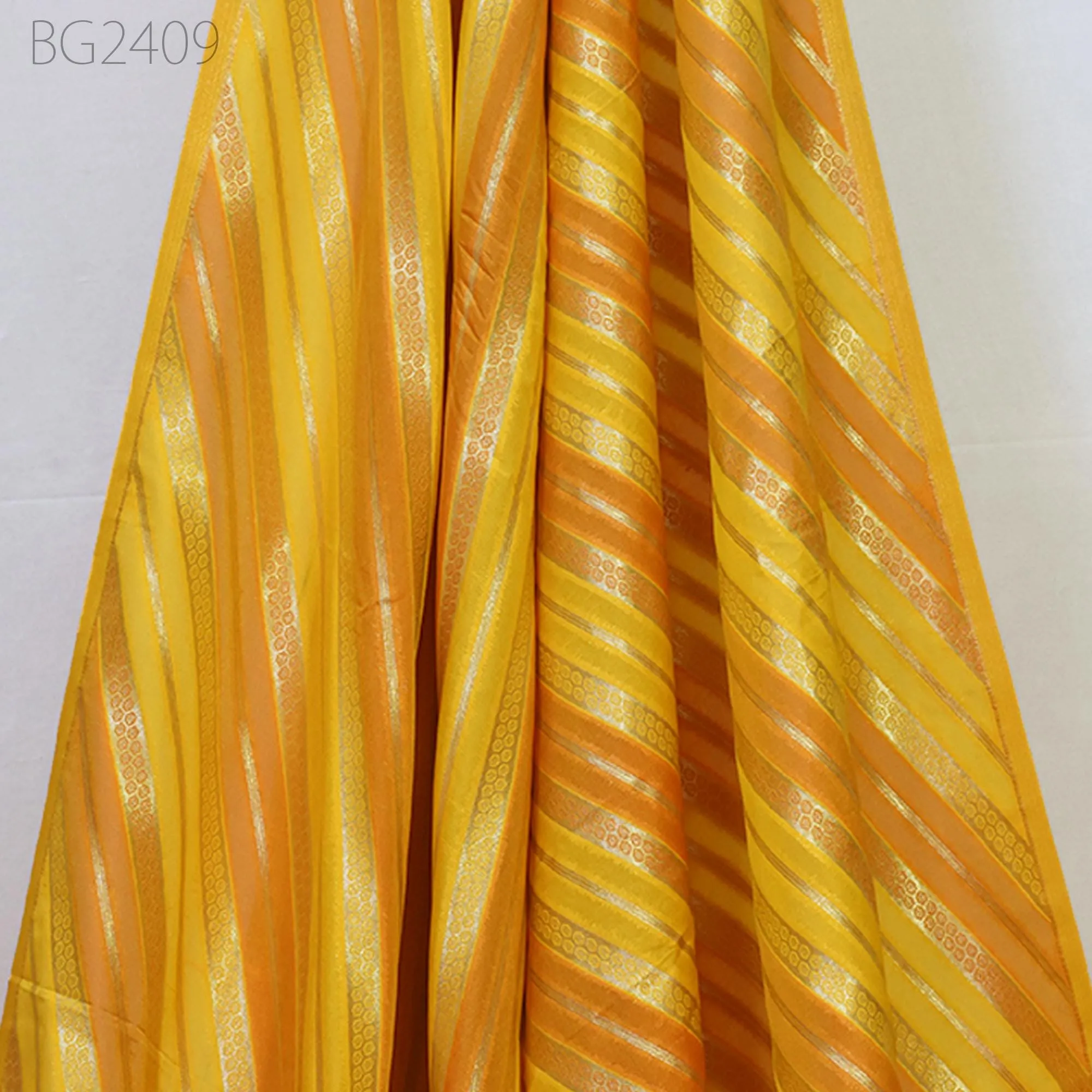 Yellow Indian Brocade By The Yard Diagonal Stripes Banarasi Benarse Wedding Dresses lehenga Sewing Costumes DIY Crafting Drapery Jackets