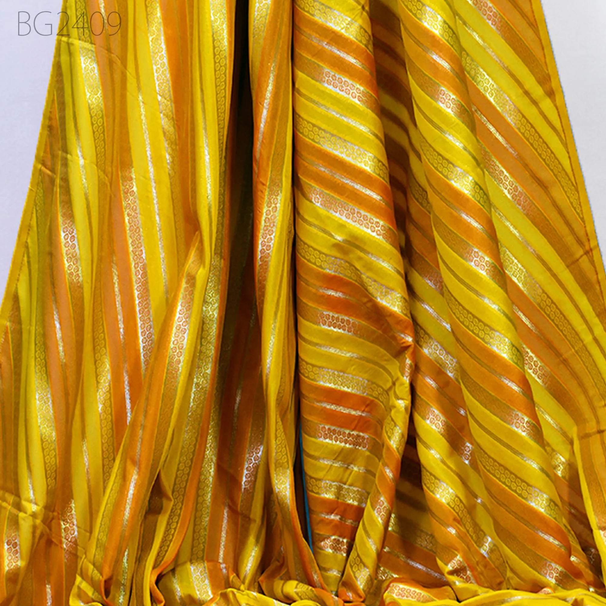 Yellow Indian Brocade By The Yard Diagonal Stripes Banarasi Benarse Wedding Dresses lehenga Sewing Costumes DIY Crafting Drapery Jackets
