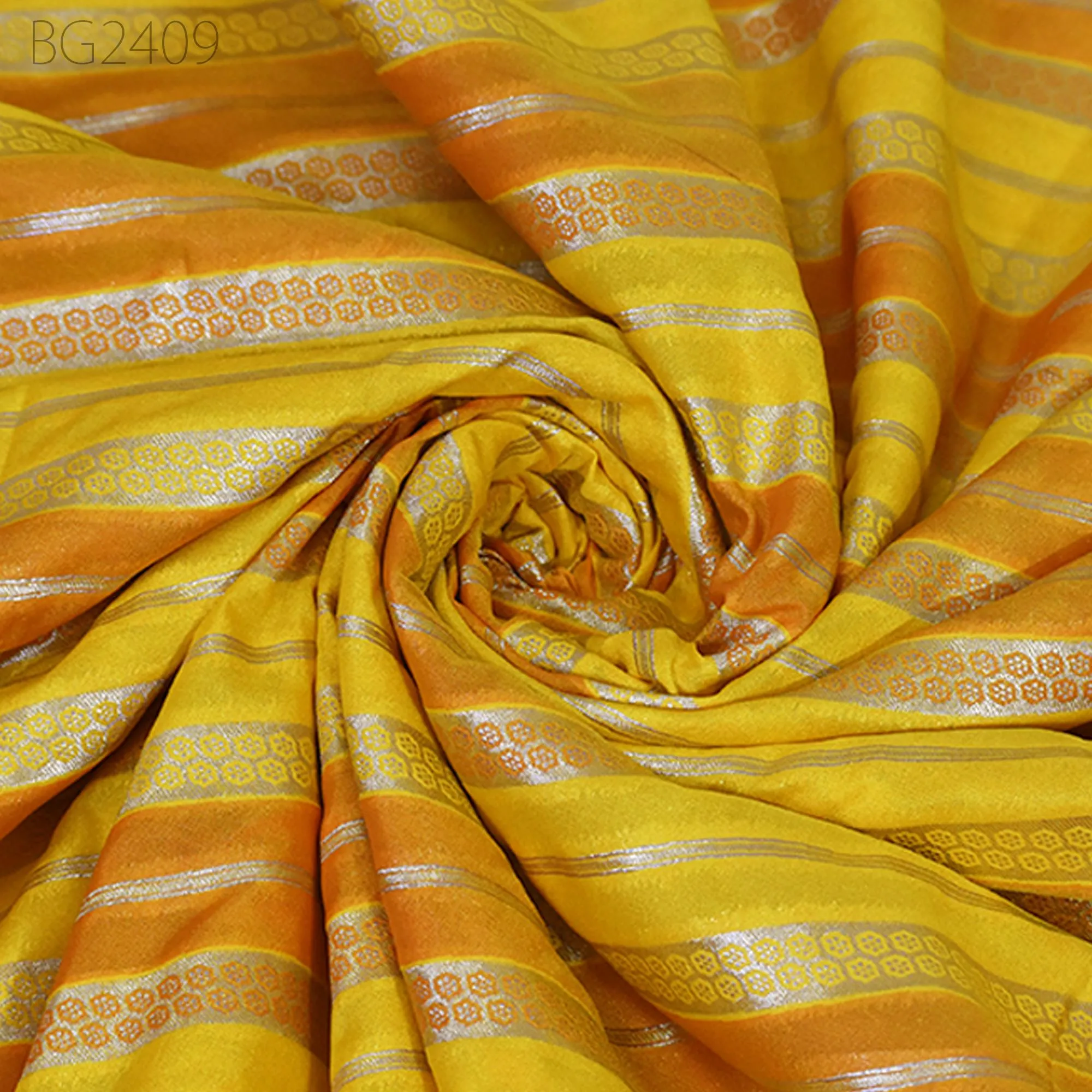 Yellow Indian Brocade By The Yard Diagonal Stripes Banarasi Benarse Wedding Dresses lehenga Sewing Costumes DIY Crafting Drapery Jackets