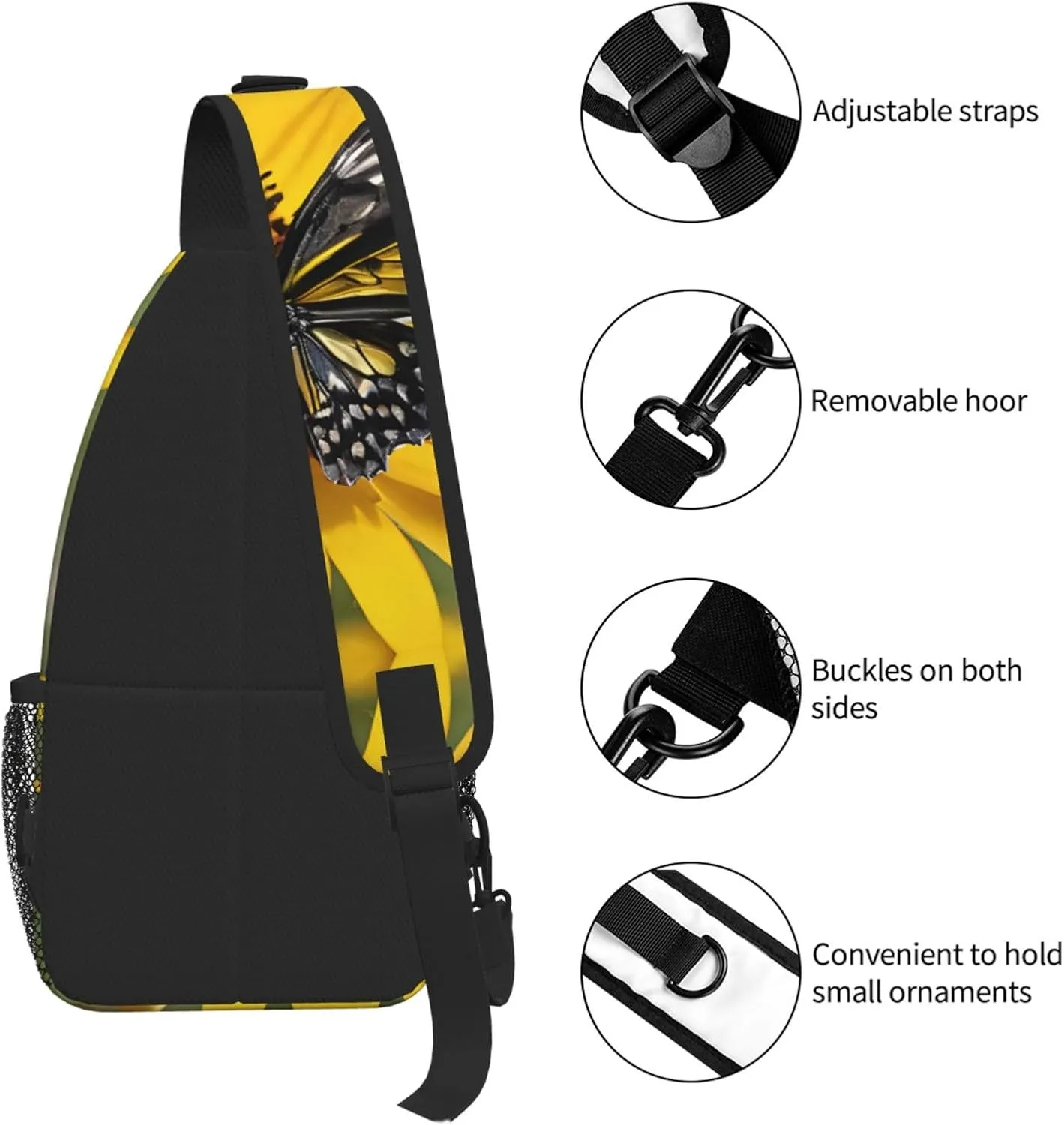Yellow Sunflowers With Red Butterfly Print Cross Chest Bag Diagonally For Short-Distance Travel And Daily Use