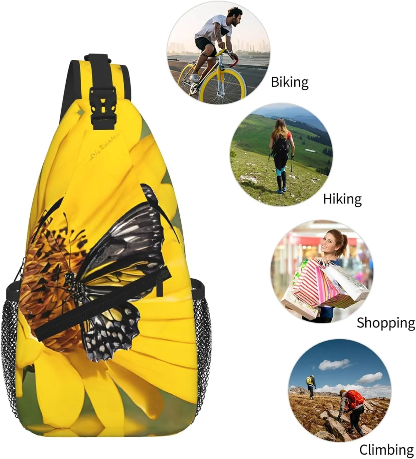 Yellow Sunflowers With Red Butterfly Print Cross Chest Bag Diagonally For Short-Distance Travel And Daily Use