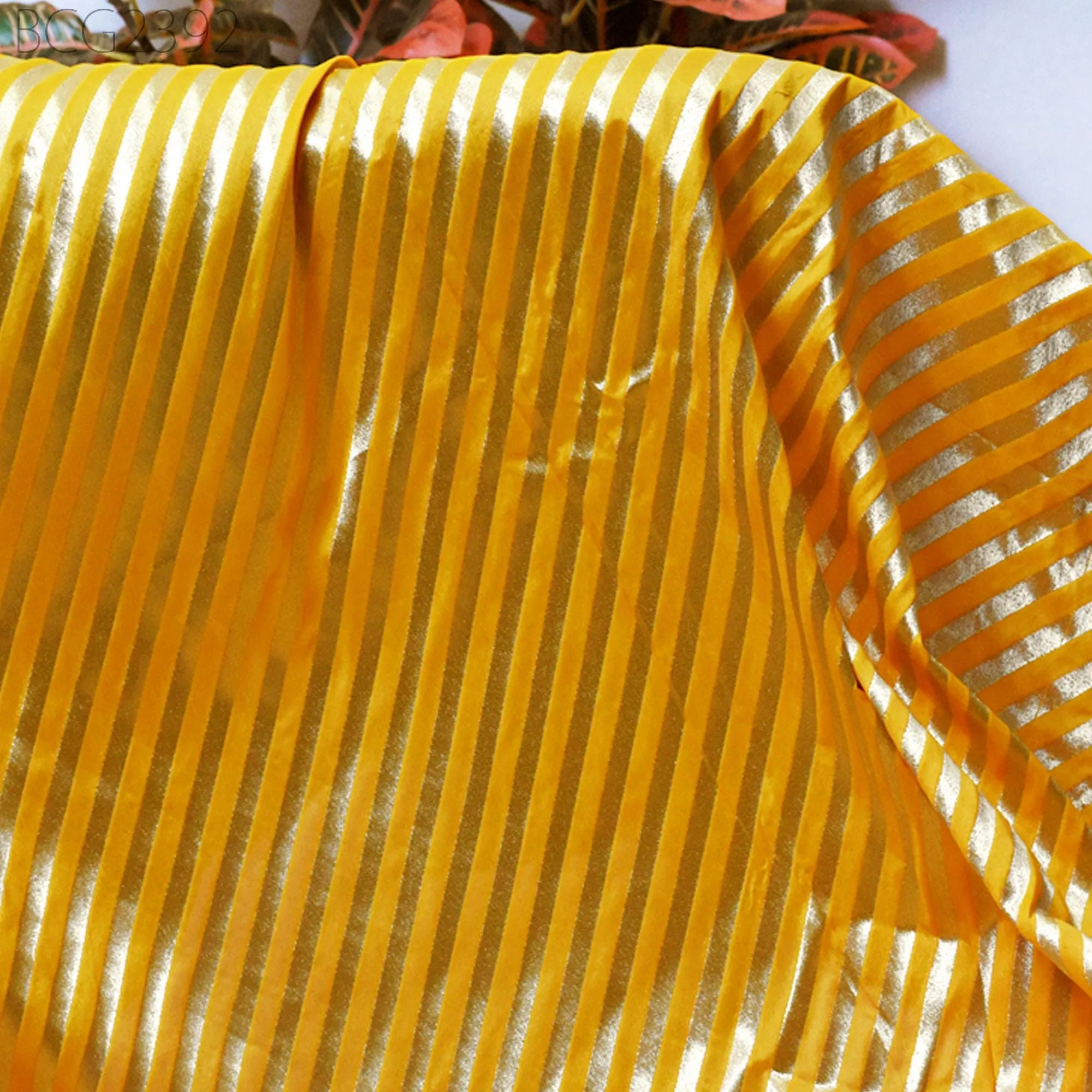 Yellow Wedding Dress Brocade by the yard Diagonal Stripes Indian Banarasi Saree Sewing Material Costume Crafting Drapery Cushions Blouses