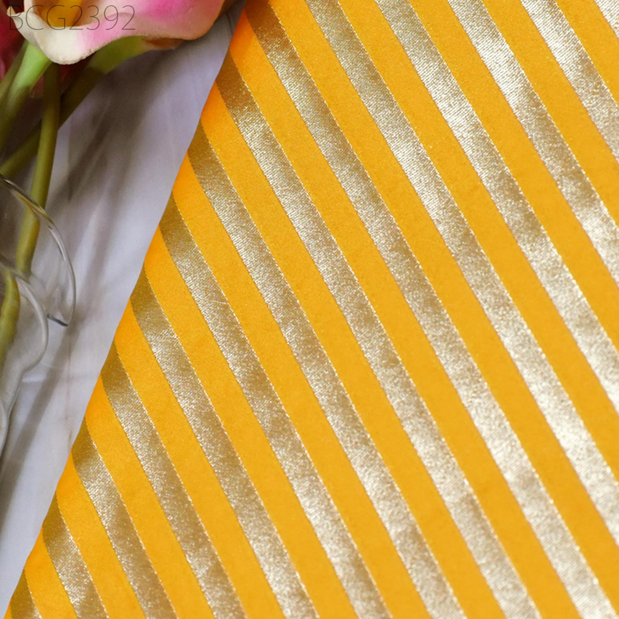 Yellow Wedding Dress Brocade by the yard Diagonal Stripes Indian Banarasi Saree Sewing Material Costume Crafting Drapery Cushions Blouses
