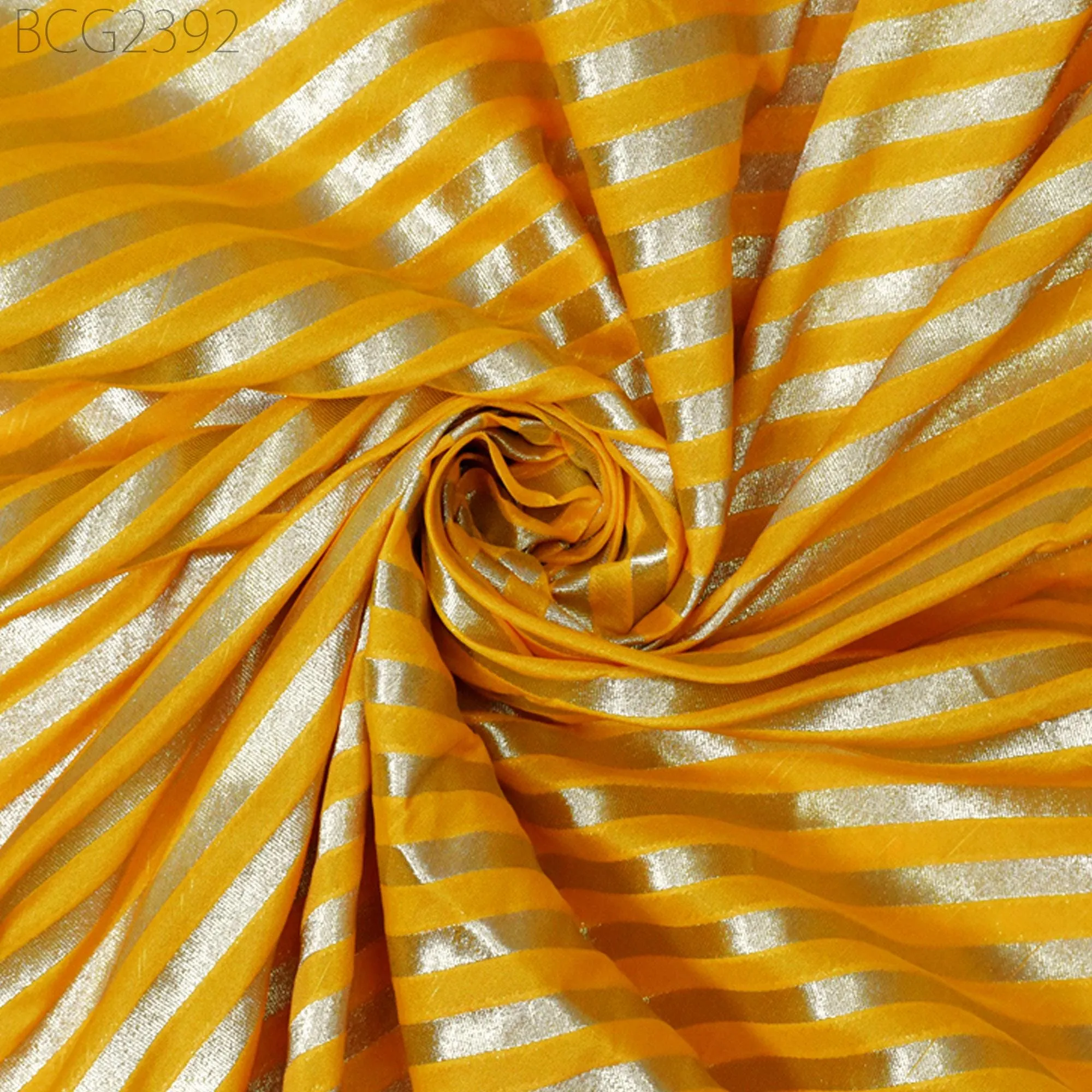 Yellow Wedding Dress Brocade by the yard Diagonal Stripes Indian Banarasi Saree Sewing Material Costume Crafting Drapery Cushions Blouses