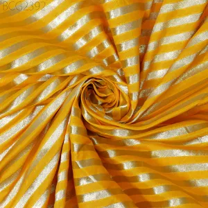 Yellow Wedding Dress Brocade by the yard Diagonal Stripes Indian Banarasi Saree Sewing Material Costume Crafting Drapery Cushions Blouses