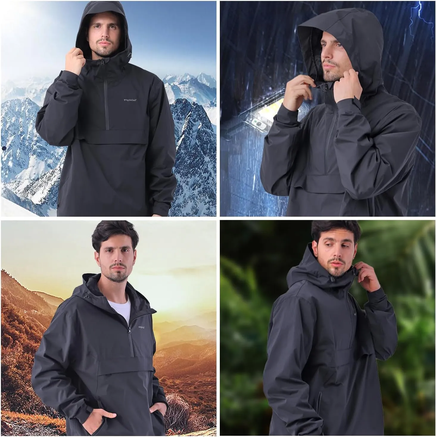 YINGJIELIDE Men's Waterproof Hooded Rain Jacket,Windproof Insulated Sailing Coat,Windbreaker Softshell Hoodie for Ski Hiking