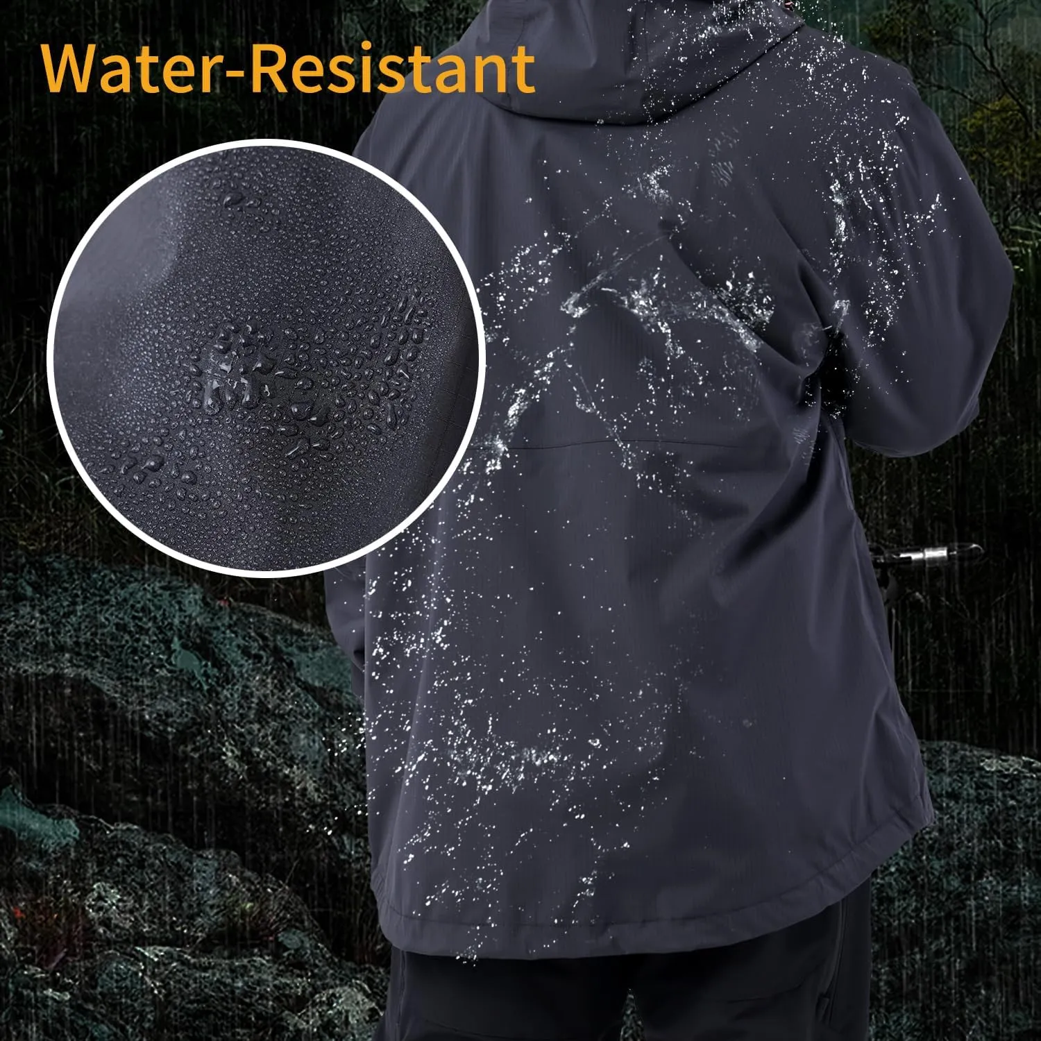 YINGJIELIDE Men's Waterproof Hooded Rain Jacket,Windproof Insulated Sailing Coat,Windbreaker Softshell Hoodie for Ski Hiking