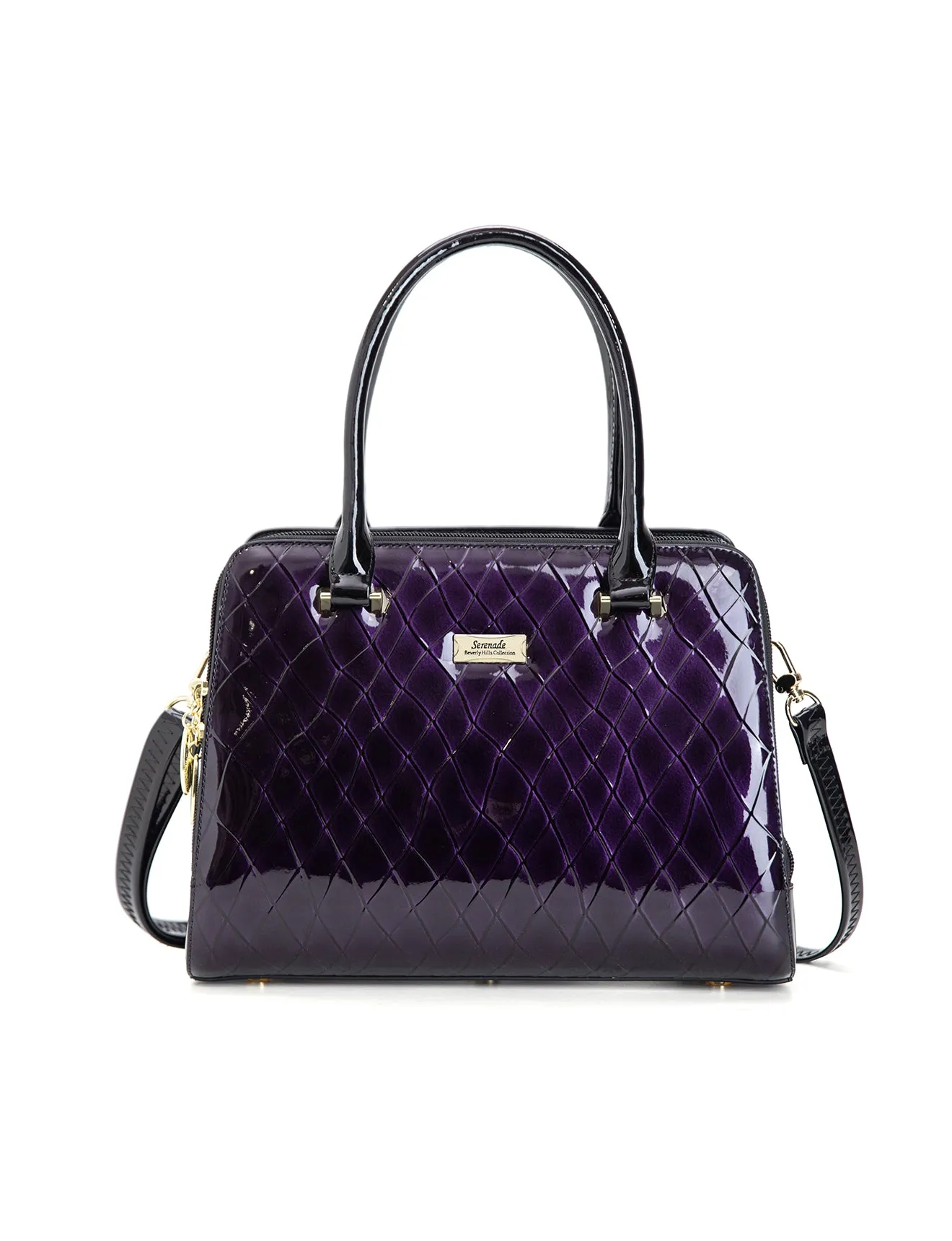 YOLANDA GRIP HANDLE LEATHER BAG- SF27-0343- NEW IN- DEEP PURPLE WITH BLACK TRIM