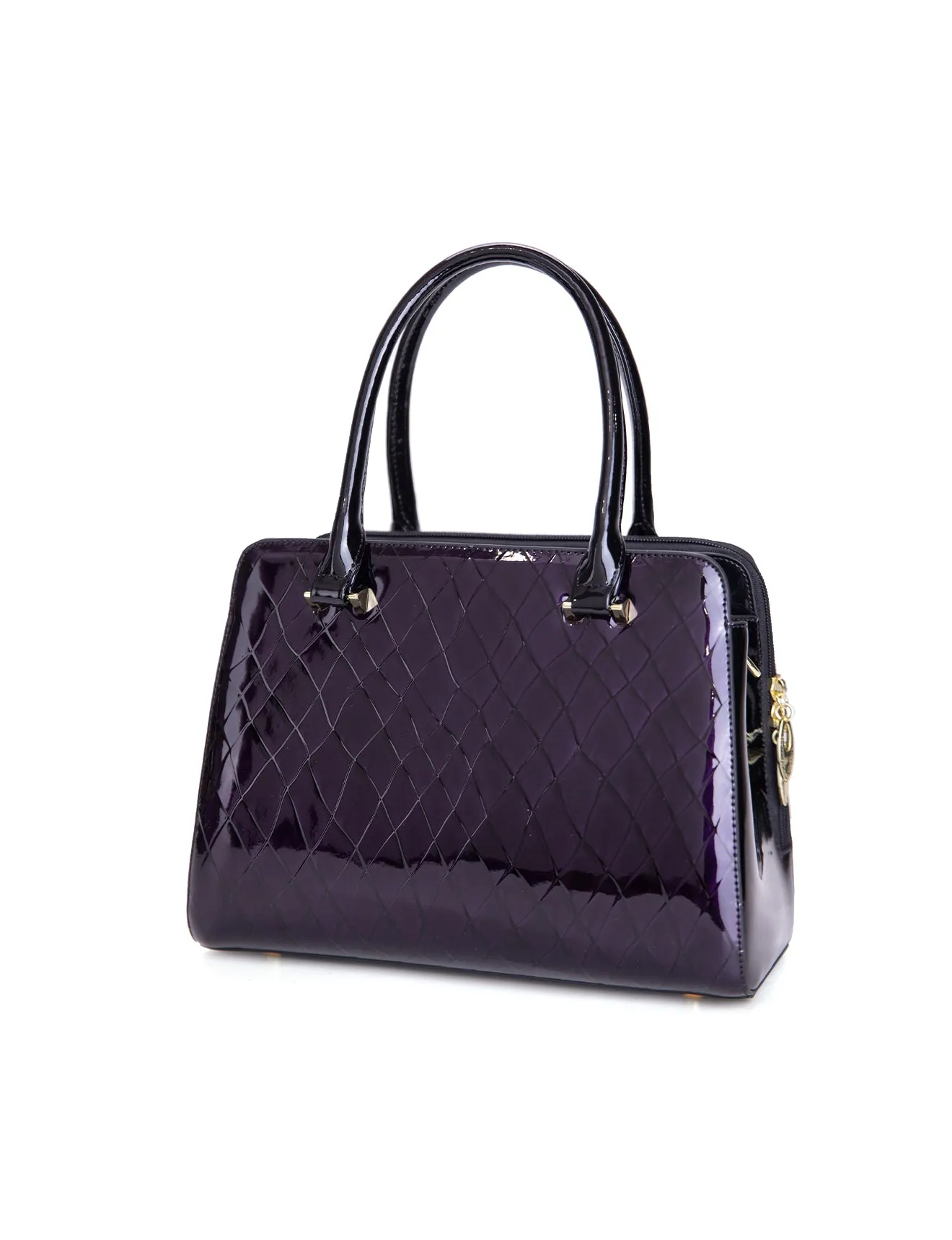 YOLANDA GRIP HANDLE LEATHER BAG- SF27-0343- NEW IN- DEEP PURPLE WITH BLACK TRIM