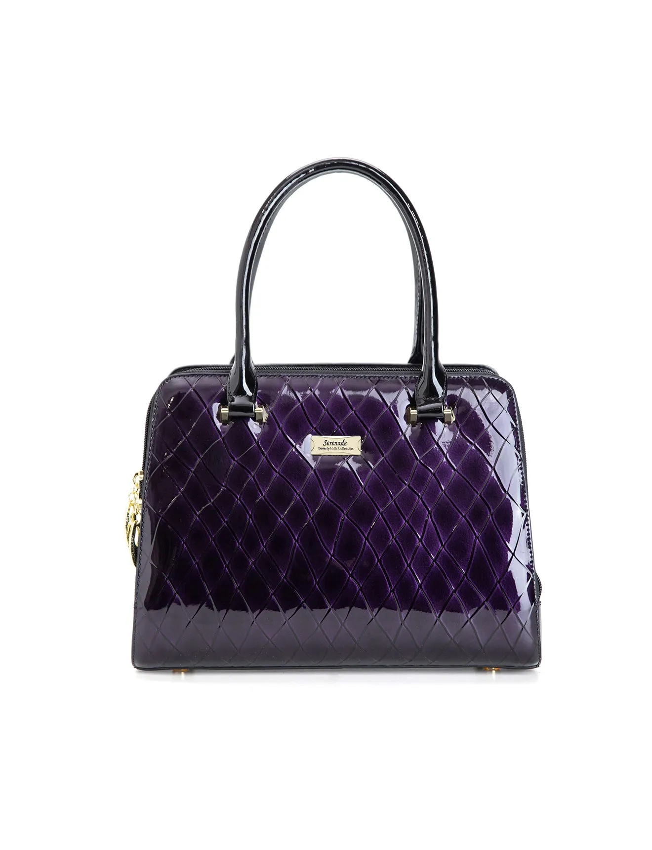 YOLANDA GRIP HANDLE LEATHER BAG- SF27-0343- NEW IN- DEEP PURPLE WITH BLACK TRIM