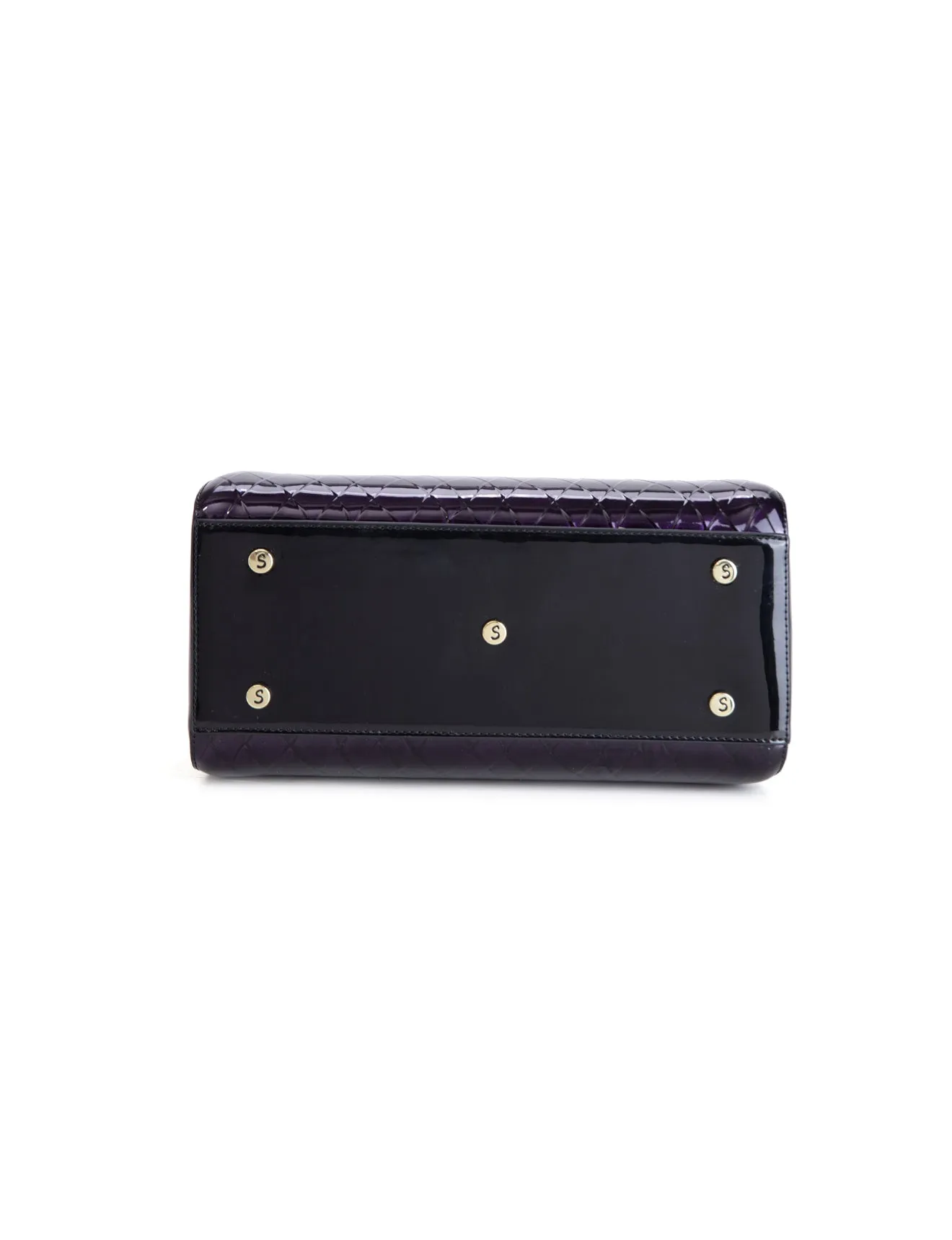 YOLANDA GRIP HANDLE LEATHER BAG- SF27-0343- NEW IN- DEEP PURPLE WITH BLACK TRIM