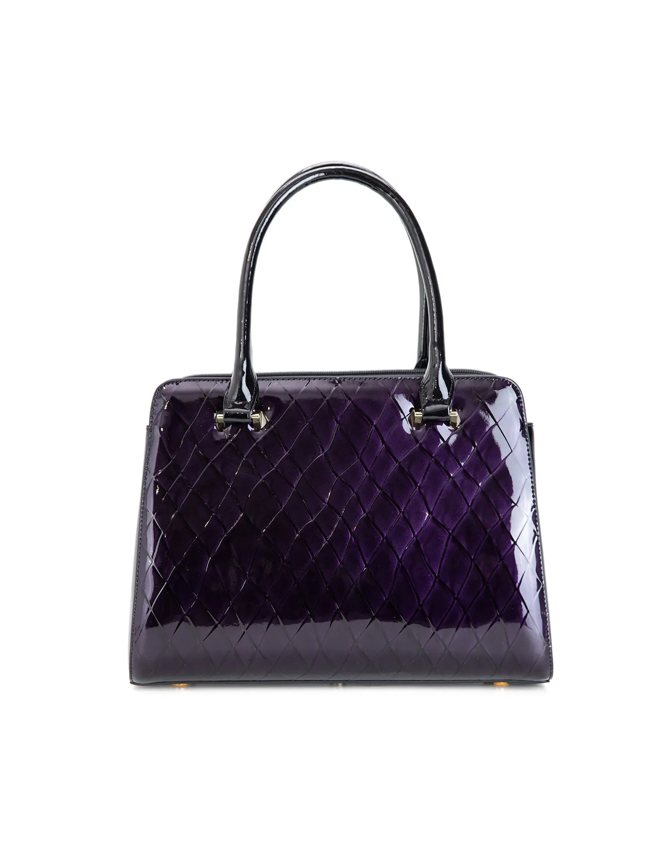 YOLANDA GRIP HANDLE LEATHER BAG- SF27-0343- NEW IN- DEEP PURPLE WITH BLACK TRIM