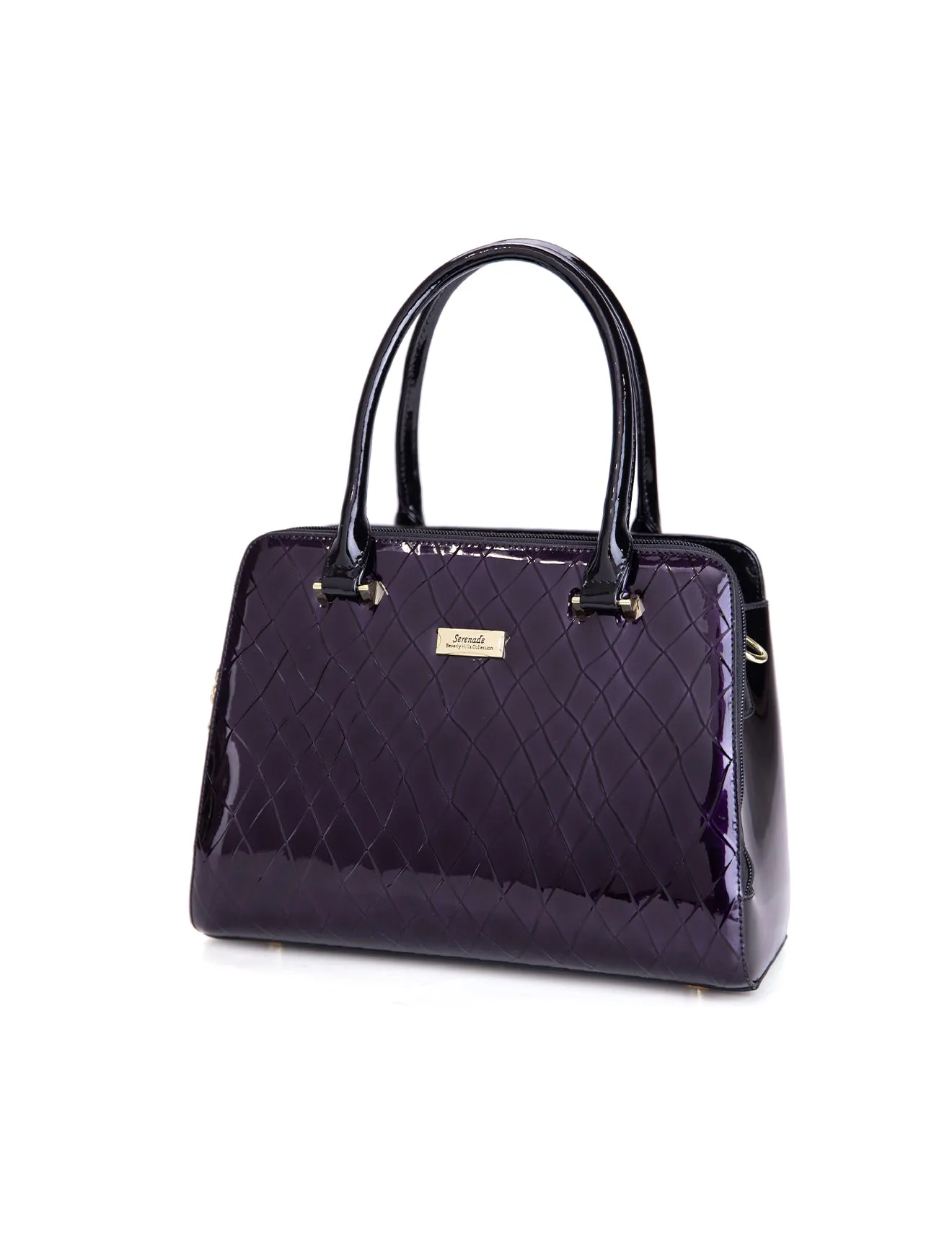 YOLANDA GRIP HANDLE LEATHER BAG- SF27-0343- NEW IN- DEEP PURPLE WITH BLACK TRIM