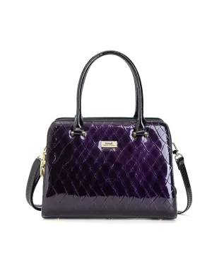 YOLANDA GRIP HANDLE LEATHER BAG- SF27-0343- NEW IN- DEEP PURPLE WITH BLACK TRIM