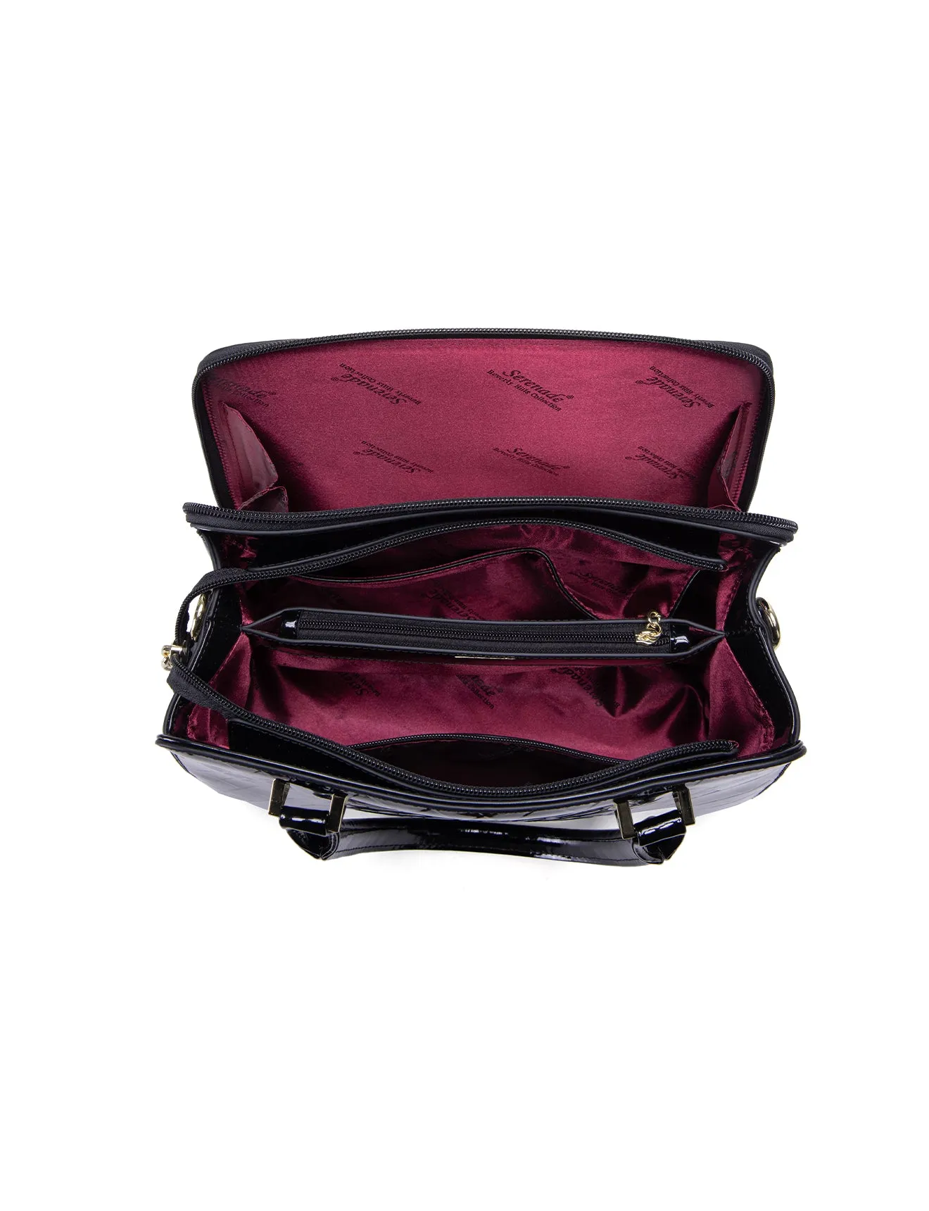YOLANDA GRIP HANDLE LEATHER BAG- SF27-0343- NEW IN- DEEP PURPLE WITH BLACK TRIM