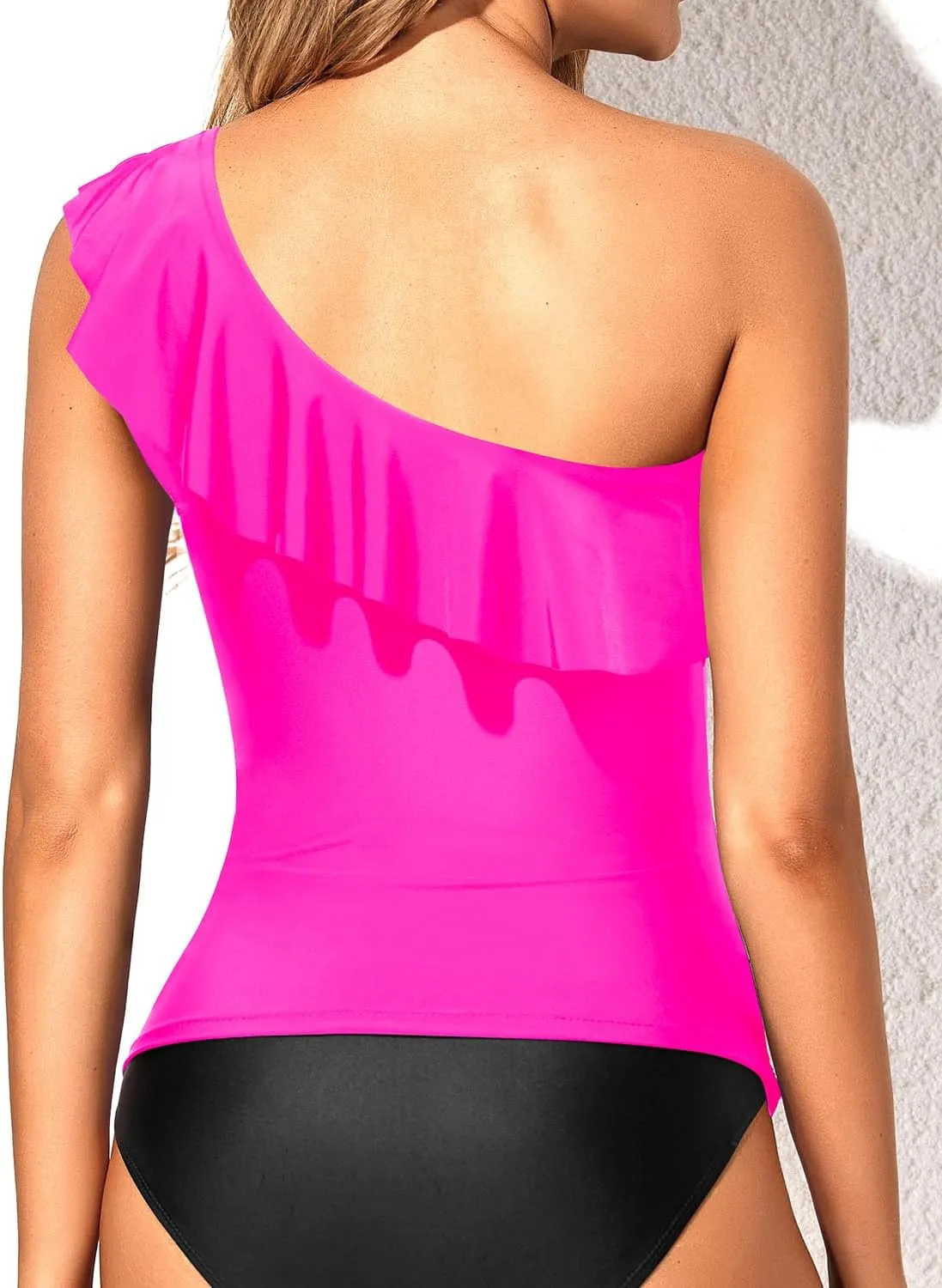 Yonique Womens One Shoulder Tankini Swim Tops Ruffle Bathing Suit Tops No Bottoms