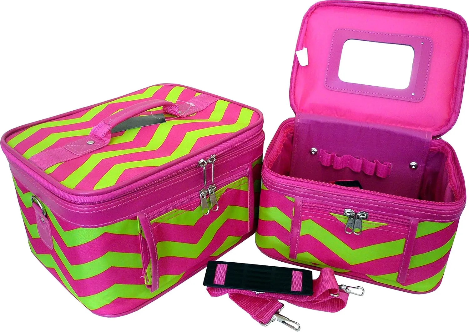 Yuhang Women's Print Cosmetic Case (2-piece set) (Chevron-Pink/Green)