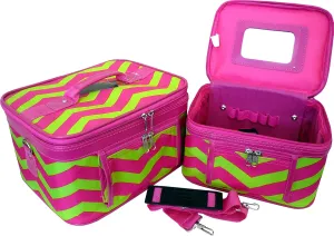 Yuhang Women's Print Cosmetic Case (2-piece set) (Chevron-Pink/Green)